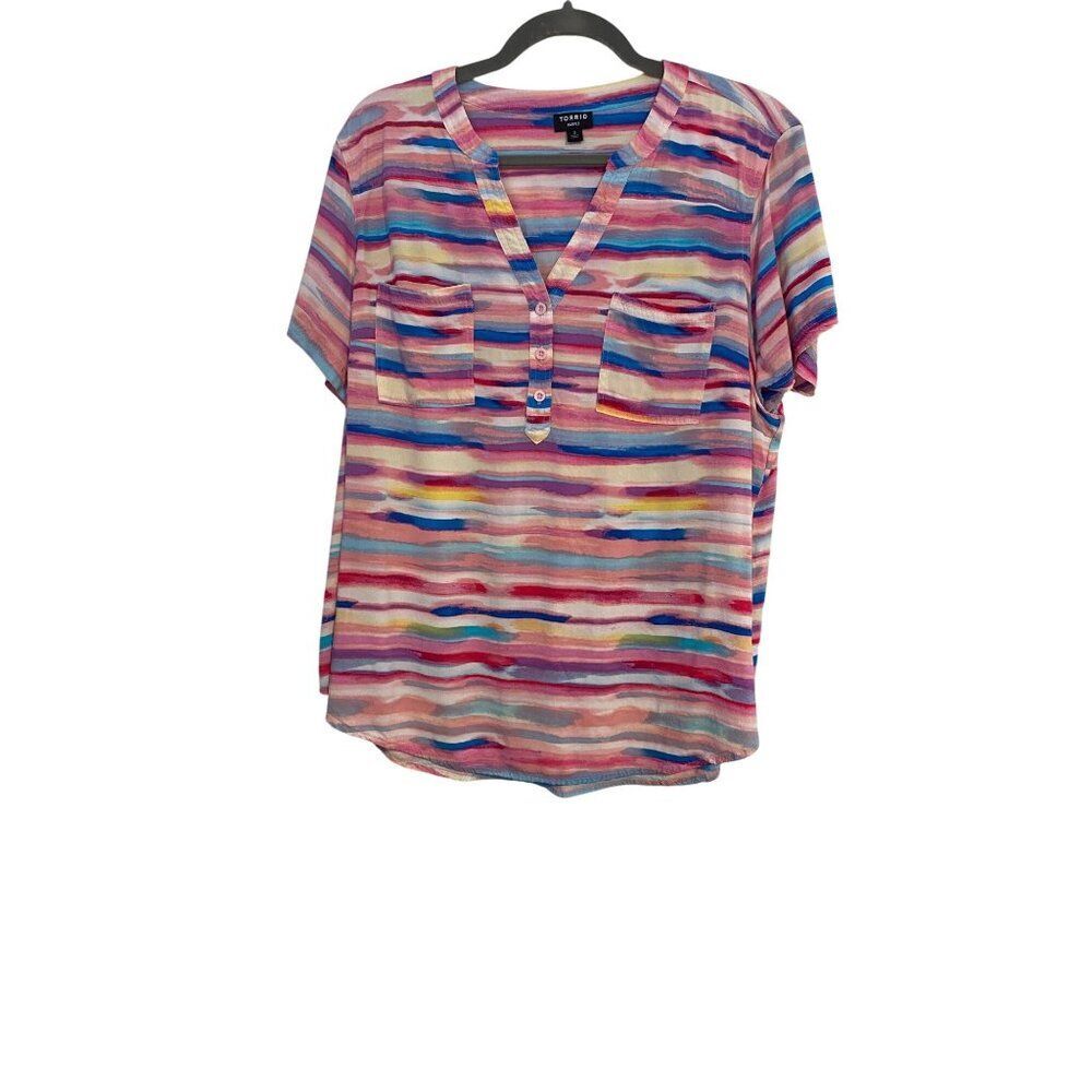 torrid Pink Multicolor Striped Henley Blouse